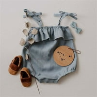 Slica za bebe snimke Ruffle Solid Color Lan Rayon Baby Joper za ljetnu dnevnu habanje Veličina 3- mjeseci