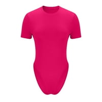 Caveitl Bodysuits za žene, modni ženski kauzalni kratki rukav čvrsti okrugli vrat tijesni priključak za skok bodysuits vruće ružičaste, s