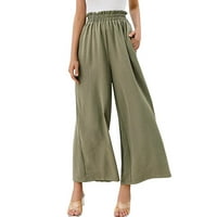 Ležerne hlače za žene Žene široke pantalone za noge Visoke pamučne pamučne pantalone rade duge pantalone sa džepovima Poliester Green-1