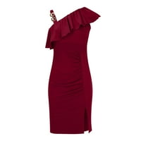 OAVQHLG3B ruffles Solid Color proretna haljina za žene mini bodycon jedno-ramene haljine haljine za