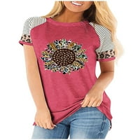 Pfysire Womens Cvjetni ispis majica Colorblock kratki rukav Ležerne prilike Tamno siva XL