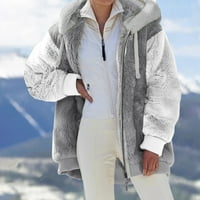 Mlqidk Zip up hoodie za žene, zimski kaput od kapuljača s kapuljačom od runa s kapuljačom Cardigan kaput prevelika fluffy sherpa gornja odjeća s džepovima sivi xxxxl