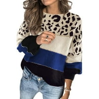 Springttc Ženske boje Blok Leopard Ispiši ramen dugih rukava Ležerni džemper