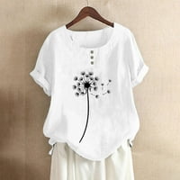 Ženska majica posteljina posteljina majica s kratkim rukavima ljeto od tiskanih casual top bijeli m