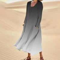 Daqian Womens haljine za čišćenje Ženske ljetne haljine Print dugih rukava okruglih haljina s rukavima