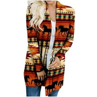 Žene Cardigan s dugim rukavima Ljetna casual Beach Vintage Western Multi Print Lagana otvorena prednja