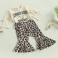 Arvbitana Toddler Baby Girls Gants Set Doput Krav glava Print Dugi rukav Pulover TOP + Leopard Flare