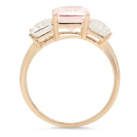 4. CT Sjajni smaragdni rez simulirani ružičasti dijamant 14k žuti zlato Tromjenski prsten sz 8.5