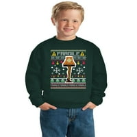 Fragilni božićni božićni ružni božićni džemper unise dječaci Djevojke Crewneck Grafička dukserica, Šumska zelena, velika