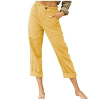 Growesty Ženske hlače za čišćenje Žene Ležerne prilike pune džepova u boji elastične struke Udobne ravne hlače