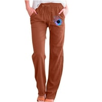 Safuny ženske pamučne žučne manžetne hlače Čvrsto cvjetno ispisuje odjeću casual nacrtavanje sportova retro visokog uspona ljetne modne udobne pantalone kava xxl