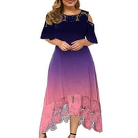 Aueoeo ženski kratki rukav hladni ramene haljine ljetna casual čipkasta haljina Flowy Swing Vintage Laight Maxi haljina