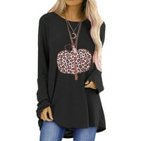 Halloween Clearence Ženska Noć vještica Leopard Ispiši labavi okrugli vrat Majica s dugim rukavima Crna XL