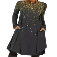 Leuncero cvjetna sitnica Ethinic haljina za žene casual dugih rukava midi haljina s džepovima svijetlo