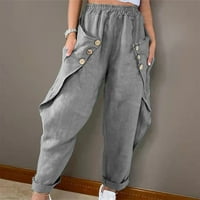 Jacenvly ženske hlače za čišćenje dugih džepa u obliku struka obično ženske hlače učvršćene boje velike pantalone s visokim strukom