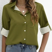 Košulje za ženske majice za spuštene bluze za izrez Ležerne prilike kotrljane vrhove sa džepom