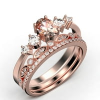 Minimalistički klasik 1. karat ovalni morganit i dijamantski morski zaručni prsten, vilinski i ukusan prsten, vjenčani prsten u 10K čvrstih ruža zlata, poklon za žene, obećanje prsten, trio prsten set