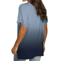 Tking modni ženski Ljetni kratki rukav v gradijent izrez, casual labav majice sive l