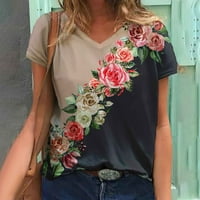 Ljetni vježbanje za žene plus veličine kratkih rukava s majicama casual seksi v izrez vintage cvjetni ispis bluze tees