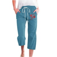 CLLIOS ženske plus veličine pamučne platnene hlače Ljeto Visoko struk pant labavi fit casual tie prednje