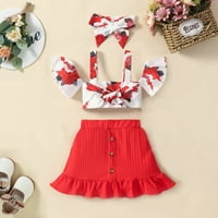 Rovga Djevojke Outfit Sets Kids Girls cvjetni bowknot bez rukava gornje rebraste suknje za kosu odjeću Outfitset Demice Djevojke odjeću