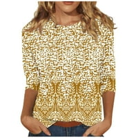 Apepal ljetni bluze za žene, žensko ljeto Tri četvrtine rukava Crewneck casual tiskane bluze žute 4xl