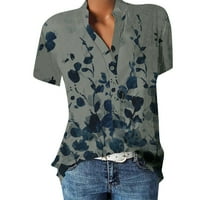 Ženski kratki rukav cvjetni V izrez Ležerni tunički bluza Labavi košulja