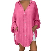 Ženska trendi pamučna posteljina lagana plus majica za čišćenje prevelike fit solidne boje modna stilska