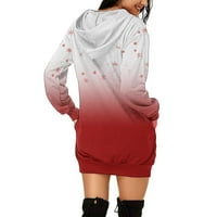 Lovskoo Ženske haljine Ljeto s povremenim sa džepom Božićni print Dugih rukava Labava haljina s kapuljačom S-2XL Crvena