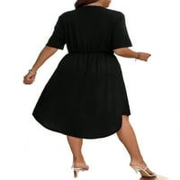 Ženska casual ravnica Linija zarezana crna haljina kratkih rukava plus veličine 4xl
