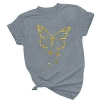 Hesxuno grafičke majice za žene, modne žene leptir tiskane majice Slatka kratkih rukava Crewneck bluze