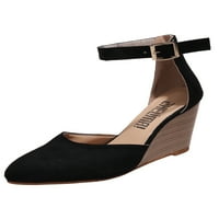 Tenmi Žene Mary Jane Heels Comfort Sandale sandale za gledanje klina pumpe cipele klinovi Haljina cipela Dame Neklizaju Fau Suede crni 6.5