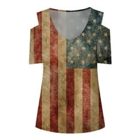 4. jula vrhovi za žene Ležerna američka zastava Patriotske grafičke majice Summer Tee Bluuses Ispis bluza bez kaiševa hladno ramena kratki rukav kaki l