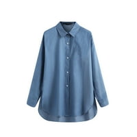 LeylayRay Ženska labava boja labavo obvezujuće dugme Nepravilna majica Dugi plavi rukav modni gumb Nepravilna majica TOP L Bluze veličine veličine veličine