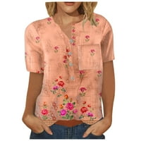 Tking Fashion Womens Ljeto V izrez Dugme s kratkim rukavima Labavi Ležerne prilike Cvjetne tiskane majice
