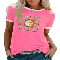 GRIANLOOK Women Modna majica suncokreta Mjesec Ispiši majicu s kratkim rukavima Loungewebry Lice Print Tunic Bluza