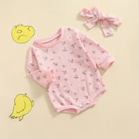 Canrulo Newborn Baby Girls Fall odjeća odjeća cvjetna s dugim rukavima CATCHT CACH ROMPER BOW kabl ružičasta