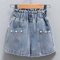 Lilgiuy Girls Ljeto traper kratke hlače Ležerne i plejaška odjeća Elastična struka traperica s bisernim džepom plave boje