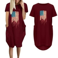 Ženska Dan nezavisnosti Američka zastava Press haljina Summer kratkih rukava Džepna haljina casual crewneck