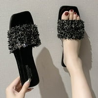 Dpityserensio ženski modni modni sjajni sandale Ljetne ravne pete Papuče casual cipele crne 9