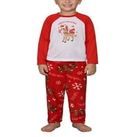 Imcute Christmas Obiteljski set pidžama, jeleni print okrugli ovratnici + pantalone
