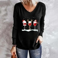 Olyvenn božićne žene na vrhu kratkih rukava majica plus veličina Loše žene V-izrez T majice Sprupne