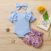 Fesfesfes dojenčad Onesie Baby Girls Ruffle Romper Bodysuit + cvjetni šorc trake za glavom Outfits