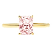 2. CT sjajan zračenje simulirani ružičasti dijamant 14k žuti zlatni pasijans prsten sz 6.75