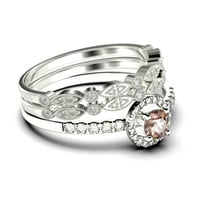 Zasljepljujući minimalistički 2. katamanski prsten za morgatit i dijamantni moissanite, vjenčani prsten, dva podudarna traka u srebru s 18k bijelim zlatnim poklonom za nju, srebrna
