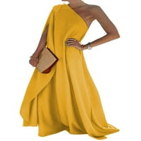 Bomotoo ženske maxi haljine jedno ramena kuglasti haljina bez rukava duga haljina udobni koktel žuti l