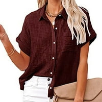 WHLBF Žene odobrenje vrhova ispod $ Plus veličine, žene modne majice na čvrstom gumbu ženka V-izrez labavi majica bluza