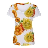 SayHi ženski Ljetni top casual V izrez Loose kratki rukav suncokret cvjetni ispis majica majica majica