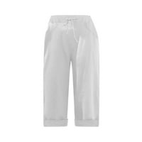 Ženske pantalone pantalone slabe Capri pamuk posteljina srednje struka pantalone casual proljeće vrećica