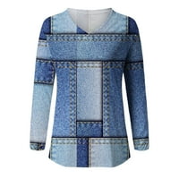 Lilgiuy ženske ležerne geometrijske tiskane pulover V-izrez bluza s dugim rukavima vrhovi poklona za